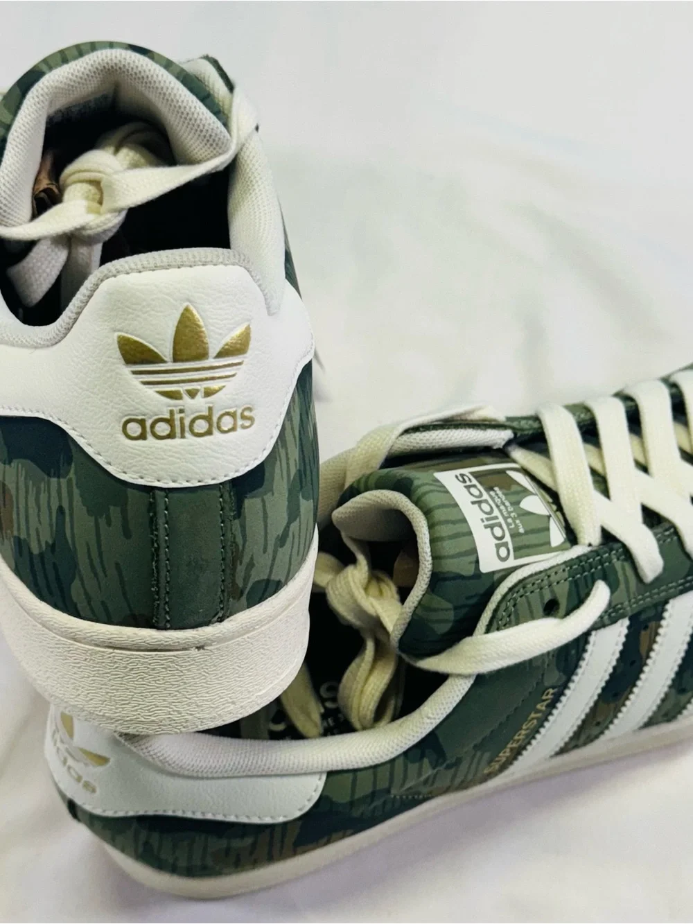 adidas Superstar Sneakers in Green Camo and White Accents